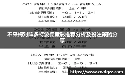 不来梅对阵多特蒙德竞彩推荐分析及投注策略分享